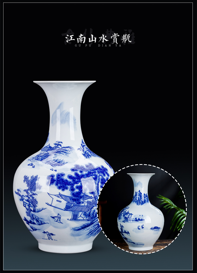 Hand - made floret bottle of blue and white porcelain of jingdezhen ceramics rich ancient frame the sitting room of Chinese style household furnishing articles of handicraft arranging flowers