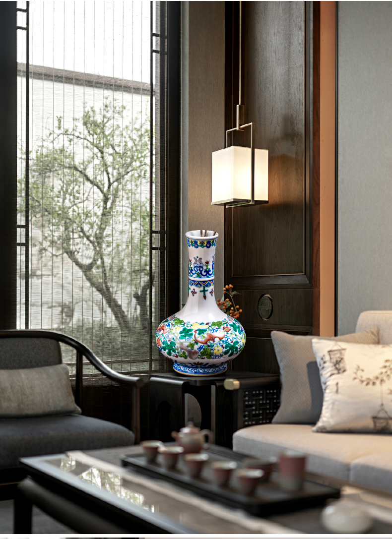 Jingdezhen ceramic vase furnishing articles hand - made rich ancient frame of new Chinese antique blue and white color bucket in the sitting room porch decoration