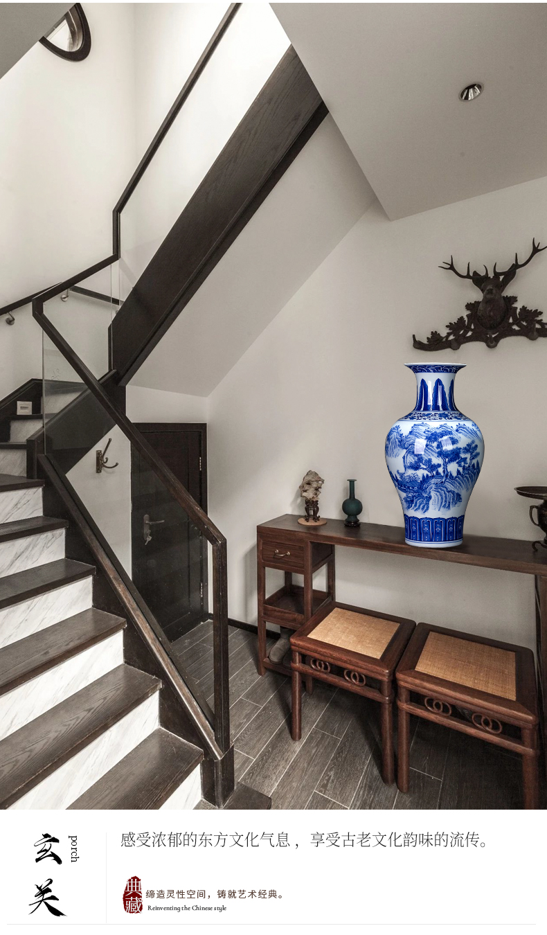 Jingdezhen ceramic landscape of blue and white porcelain vase furnishing articles archaize sitting room of Chinese style household rich ancient frame decoration process