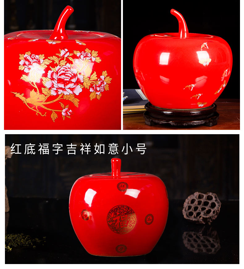 Jingdezhen ceramics a thriving business Chinese red apple vase furnishing articles sitting room of Chinese style household adornment with cover