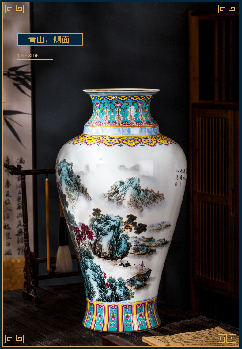 Jingdezhen ceramic powder enamel of large vases, flower arranging large new Chinese style living room light key-2 luxury archaized decorations furnishing articles