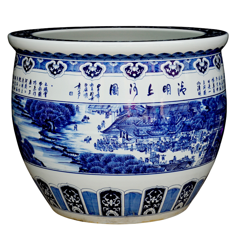 Cb27 large aquarium goldfish turtle of blue and white porcelain of jingdezhen ceramics to heavy cylinder fish bowl turtle cylinder feng shui porcelain