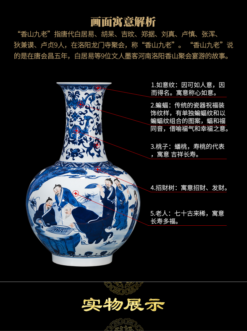 Jingdezhen ceramics ears antique Chinese blue and white porcelain vases, flower arrangement rich ancient frame furnishing articles sitting room adornment