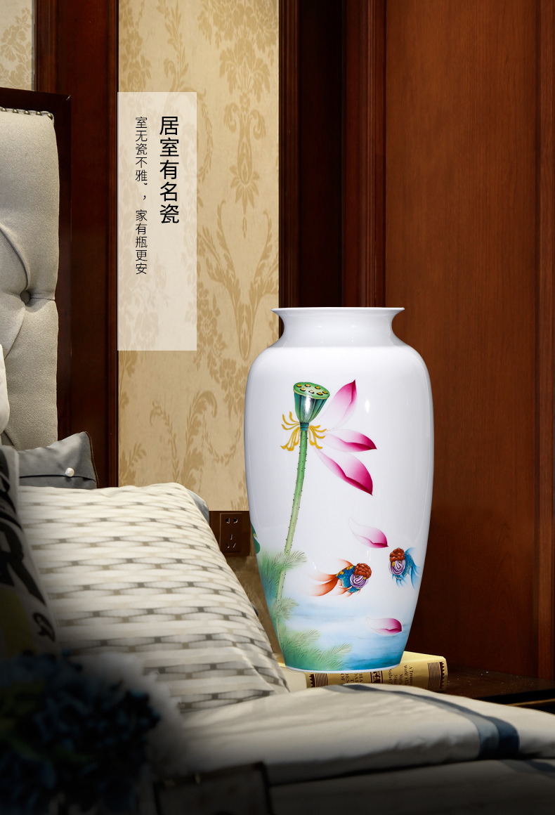 Jingdezhen ceramics by hand draw lotus flower vase furnishing articles sitting room of Chinese style household rich ancient frame flower decorations