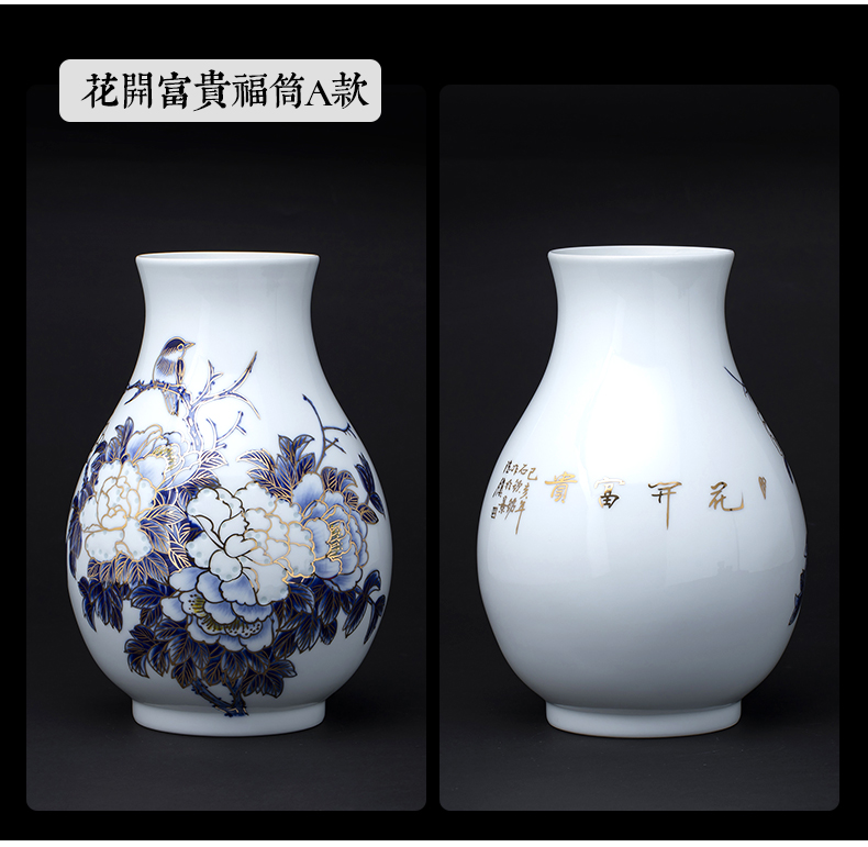 Jingdezhen ceramics vase furnishing articles hand - made paint new Chinese style living room porch flower arranging rich ancient frame handicraft