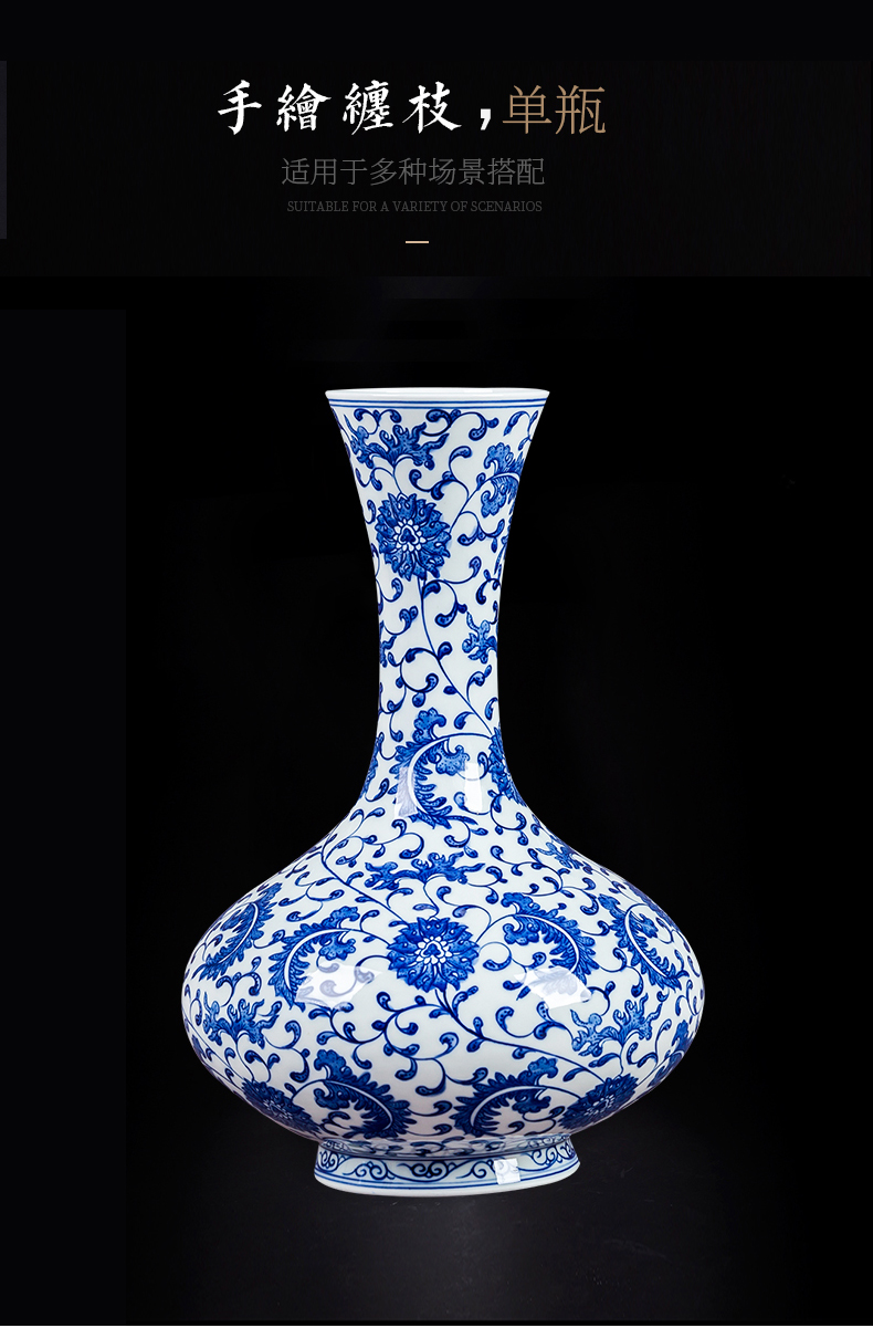 Jingdezhen ceramic antique hand - made paint new Chinese style living room blue and white porcelain vase rich ancient frame decorative porcelain furnishing articles