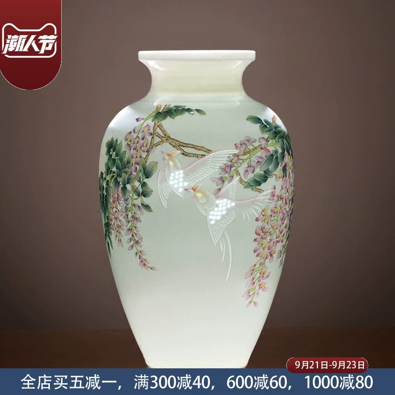 Bình gốm Jingdezhen Cắm hoa Trang trí phòng khách trong nhà theo phong cách Trung Quốc Vẽ tay Khung Bogu Trang trí thủ công mỹ nghệ bằng sứ - Trang trí nội thất