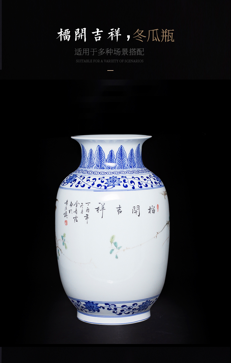 New Chinese style household jingdezhen ceramics bucket color blue and white porcelain vase flower arrangement sitting room adornment is placed TV ark