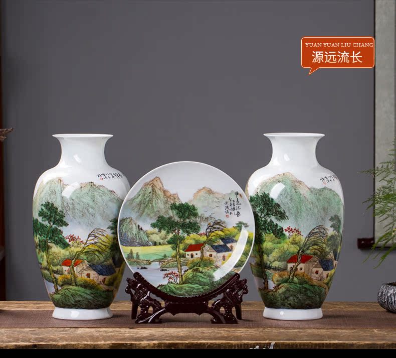 The Master of jingdezhen ceramics hand - made vases three - piece flower arrangement sitting room adornment rich ancient frame of Chinese style household furnishing articles