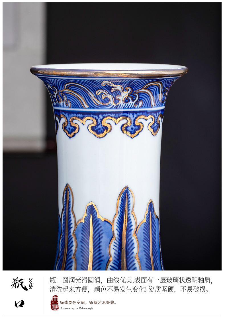 Jingdezhen ceramic antique hand - made paint new Chinese style living room blue and white porcelain vase rich ancient frame decorative porcelain furnishing articles