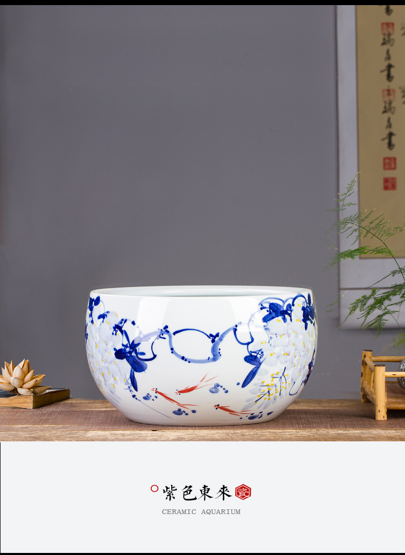 Jingdezhen ceramics tank large pastel shade green turtle cylinder lotus pond lily bowl lotus goldfish basin furnishing articles