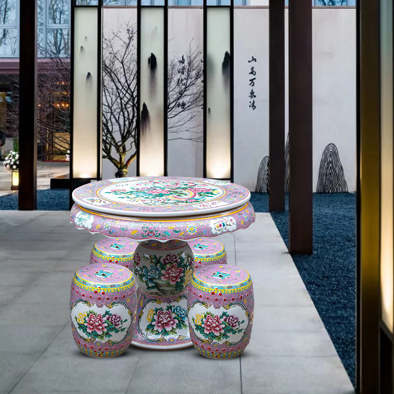 Jingdezhen hand - made pastel antique imitation qianlong year ceramic table and who suit is suing garden villa garden chairs and tables