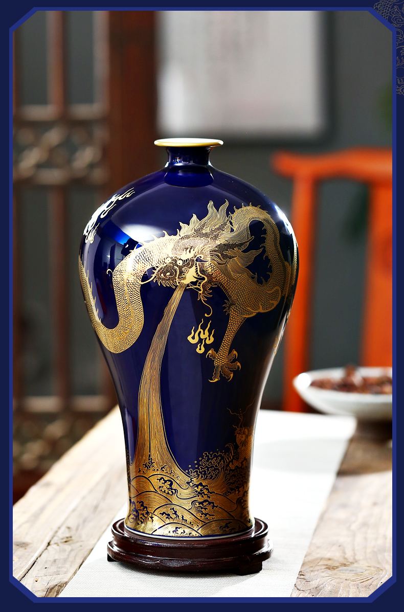 Jingdezhen ceramics hand - made paint China red vase Chinese style living room rich ancient frame furnishing articles ji mei bottle arranging flowers