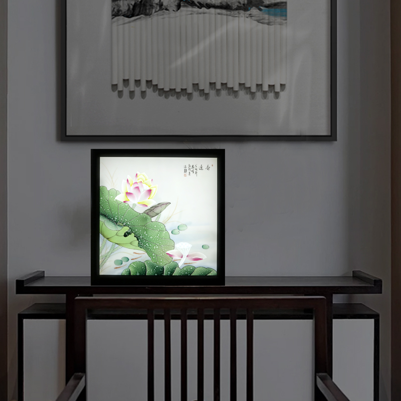 Jingdezhen ceramic decoration XiangYuan hang a picture to arts and crafts porcelain plate painting murals of the study of new Chinese style office lotus