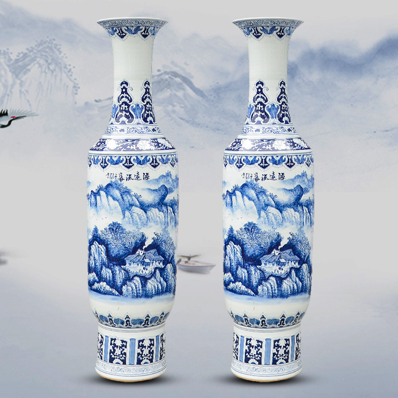 Jingdezhen ceramics has a long history in the hand of large blue and white porcelain vase hotel high sitting room adornment is placed