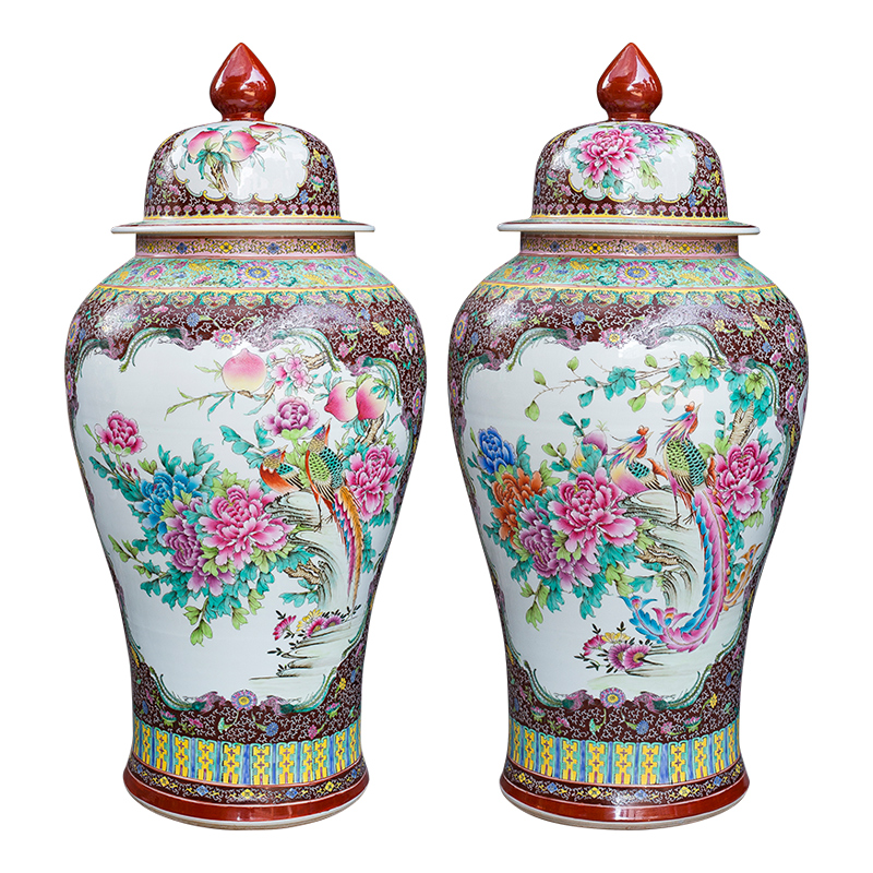 Jingdezhen ceramics hand - made general powder enamel jar of icing on the cake big vase furnishing articles furnishing articles Chinese style living room floor