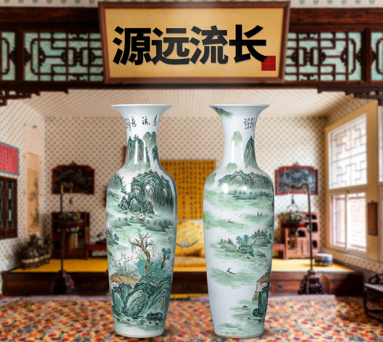 Jingdezhen ceramic hand - made pastel furnishing articles sitting room of large vase decoration large opening move 1.2 meters