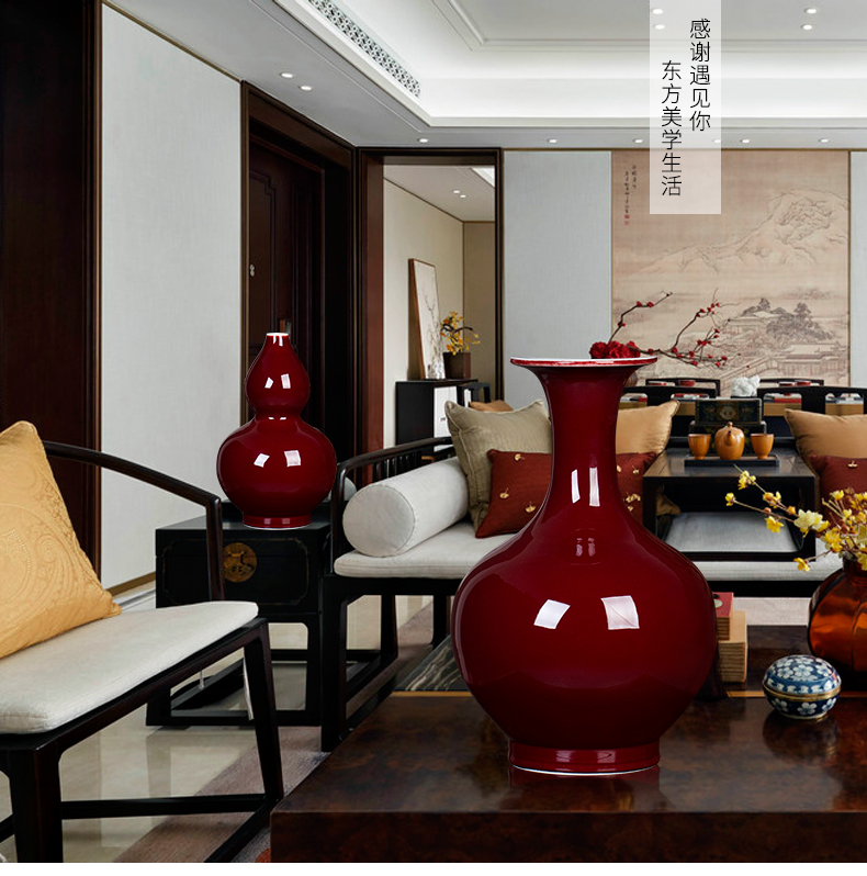 Jingdezhen ceramics, the red bottle gourd vases, flower arranging archaize sitting room rich ancient frame of Chinese style household adornment furnishing articles