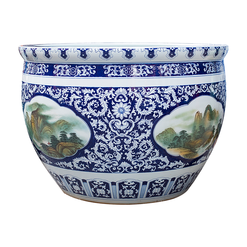 Pure hand draw blue and white porcelain of jingdezhen ceramic aquarium heavy large fish bowl courtyard gardens furnishing articles geomancy fortune