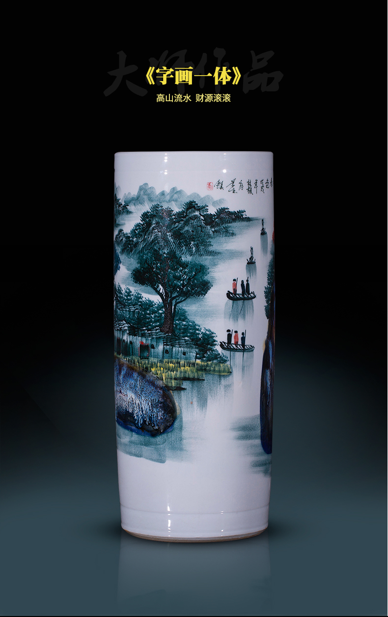 Landscape painting of jingdezhen ceramics vase hand - made landing big sitting room place the study decorate calligraphy and painting scroll cylinder