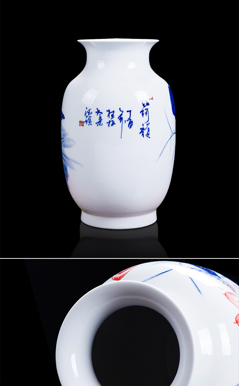 Famous master of jingdezhen ceramics hand - made porcelain vases, flower arrangement of Chinese style home sitting room adornment is placed