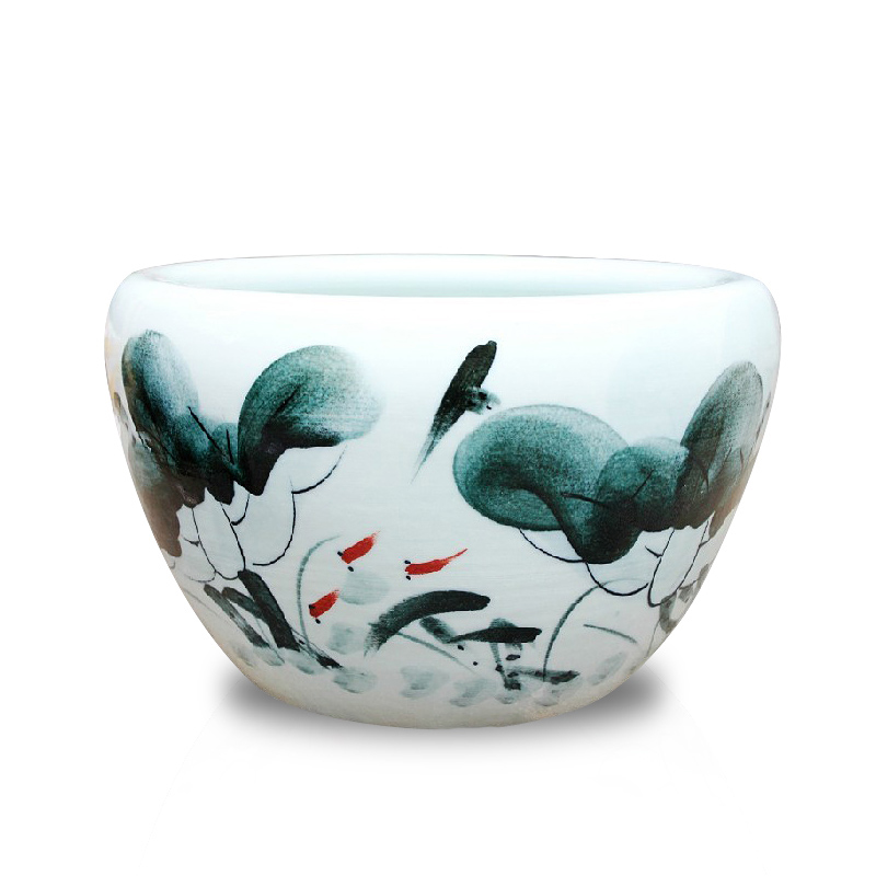 Jingdezhen ceramic aquarium large hand - made goldfish turtle cylinder water lily basin fish bowl lotus lotus extra large