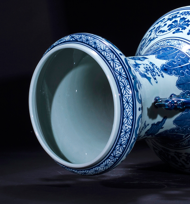 Imitation the qing qianlong hand - made of blue and white porcelain of jingdezhen ceramics sweet ears archaize sitting room of large vase and furnishing articles