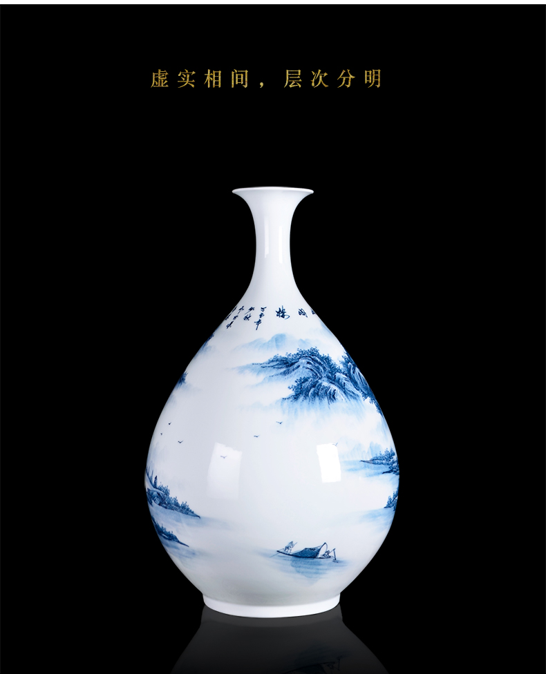 The Master of jingdezhen ceramics hand - made scenery of blue and white porcelain vase antique Chinese style classical sitting room adornment is placed