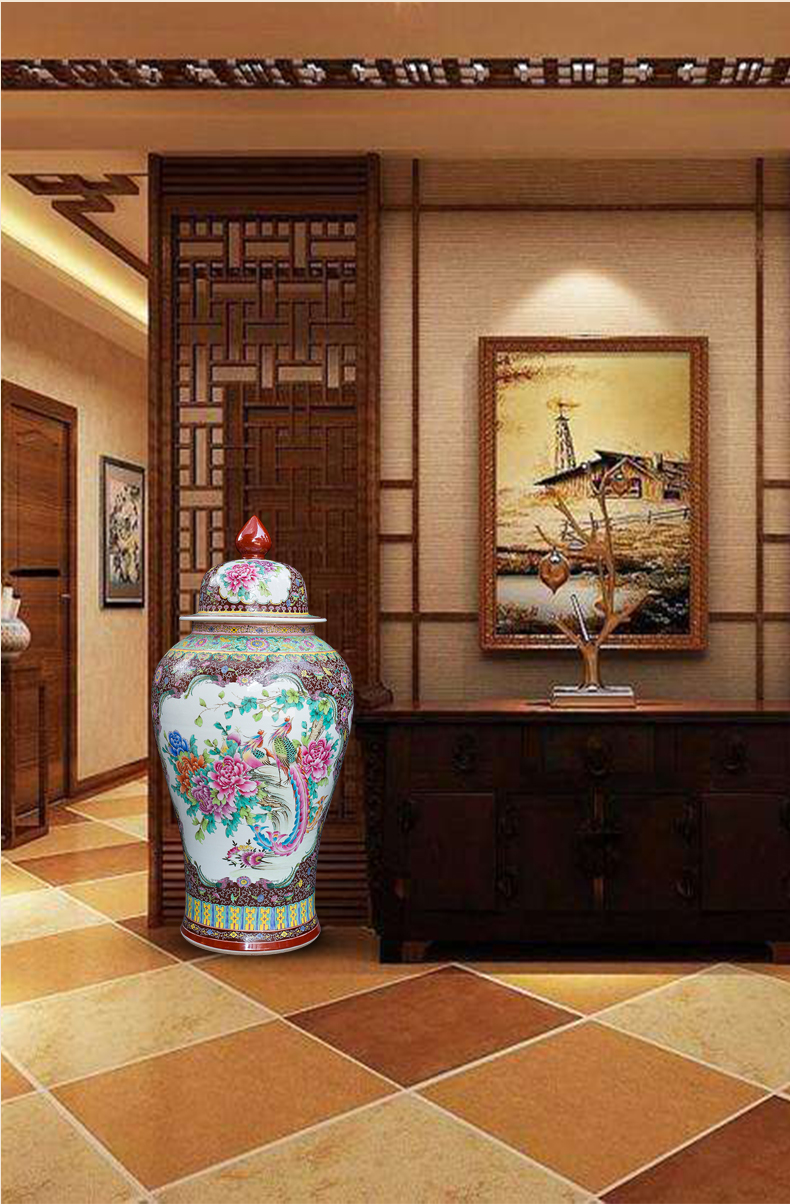 Jingdezhen ceramics hand - made general powder enamel jar of icing on the cake big vase furnishing articles furnishing articles Chinese style living room floor