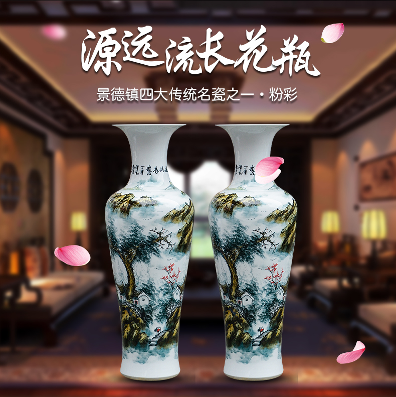 Jingdezhen ceramics hand - made large blue and white porcelain vase to heavy sitting room adornment is placed large Chinese style hotel