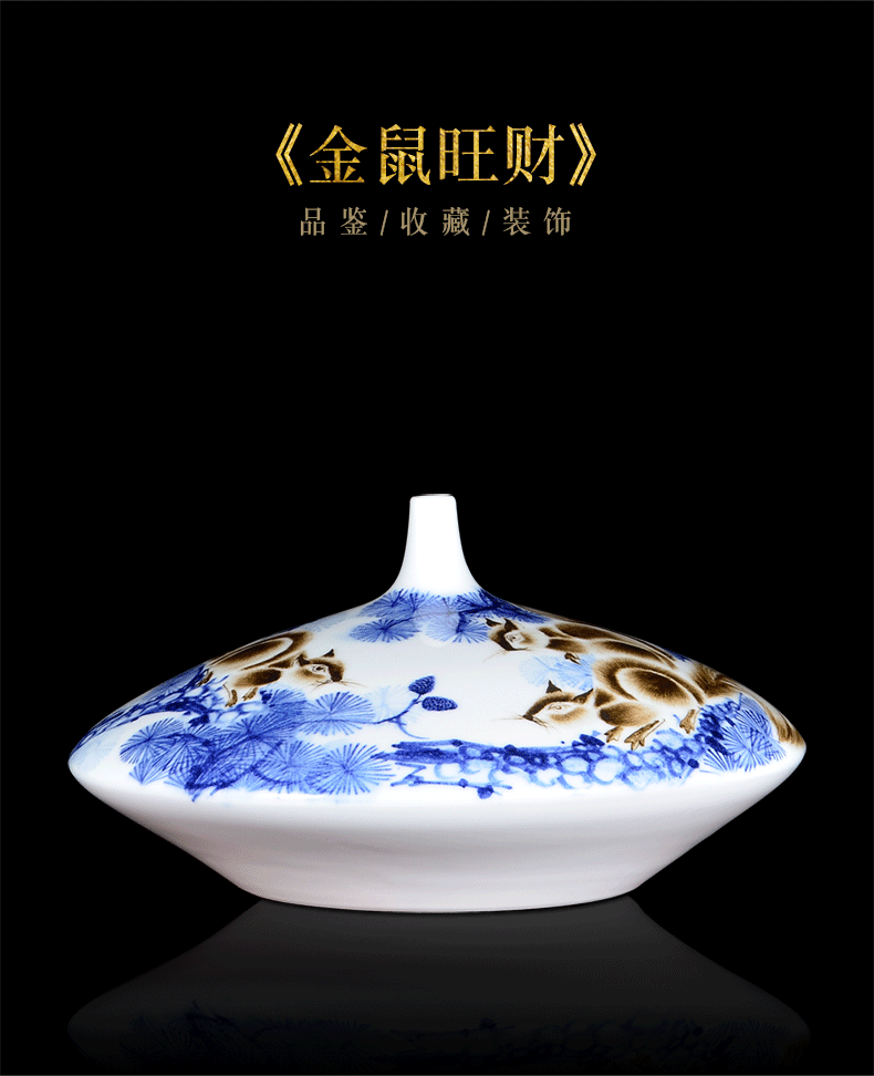 Famous master of jingdezhen ceramics hand - made gold rat blue and white porcelain vase prosperous wealth sitting room adornment handicraft furnishing articles