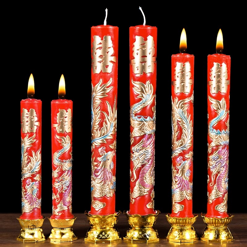 Red Candle Wedding Supplies Dragon Phoenix Candles A Couple Smoke-free Happy Words Wedding Cave House Flowers Candle Wedding house Changming Lamp-Taobao