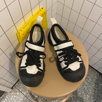 Overseas Korean version 2021 new single shoes ugly germination magic sticker sports women casual 100 hitch flat bottom head shoes