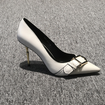  Overseas womens shoes 2021 summer new leather pointed head shallow mouth belt buckle thin heel fashion high heels women