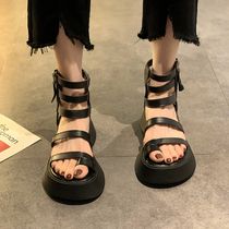  Overseas cool oblique womens summer 2021 new booties tide side zipper thick bottom increased retro non-slip roman oblique