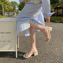  Overseas 2021 new word with thick heel casual Roman cool oblique female wild fairy style increased oblique tide