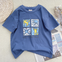 Early childrens clothing 2022 Summer new boy short sleeve T-shirt pure cotton neutral loose shoulder children CUHK children