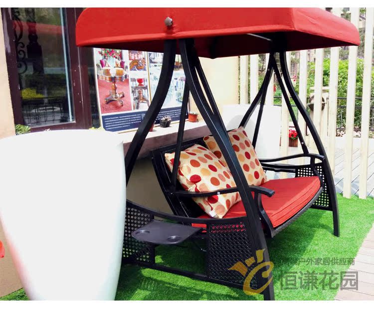 Sunny Garden Nội thất ngoài trời Red Bean Swing Vải nhập khẩu Đệm trần Ghế mây với Giá đỡ cà phê - Bàn ghế ngoài trời / sân bàn ghế cà phê ngoài trời