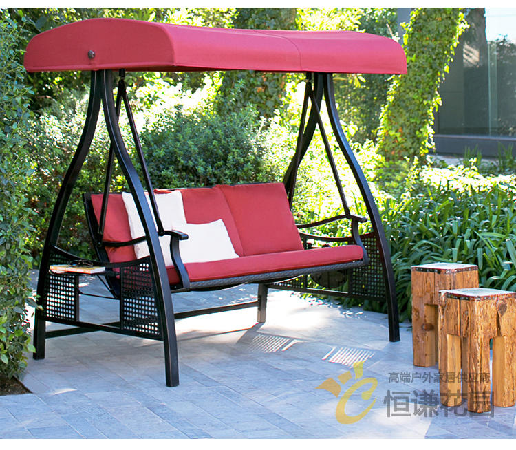 Sunny Garden Nội thất ngoài trời Red Bean Swing Vải nhập khẩu Đệm trần Ghế mây với Giá đỡ cà phê - Bàn ghế ngoài trời / sân bàn ghế cà phê ngoài trời