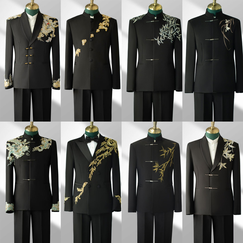 New Chinese-Style Suit, Republic of China Retro Buttoned Suit, Groom's Wedding Attire, Zhongshan Suit, Performance Clothing, Studio Wedding Dress New Chinese-Style Suit, Republic of China Retro Buttoned Suit, Groom's Wedding Attire, Zhongshan Suit, Performance Clothing, Studio Wedding Dress