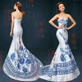 Ретро сине-белое свадебное платье, реквизит для фотографии подходит для фотосессий, китайский стиль, пышное платье