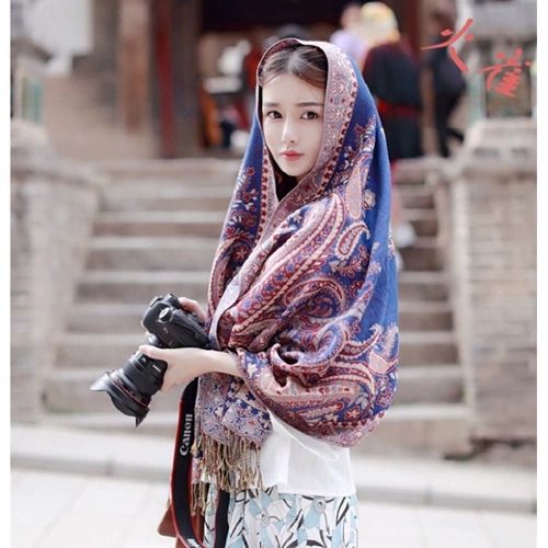 Этнический плащ, накидка из провинции Юньнань, удерживающий тепло шарф из провинции Цинхай, из хлопка и льна