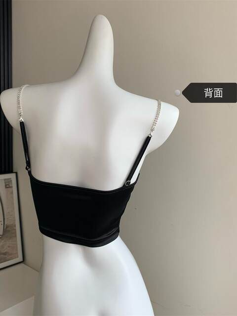 Popw Hot Girl Ruffled Collar Rhinestone Camisole Top for Women, Fishbone Waist Slimming Versatile Sexy Tank Top