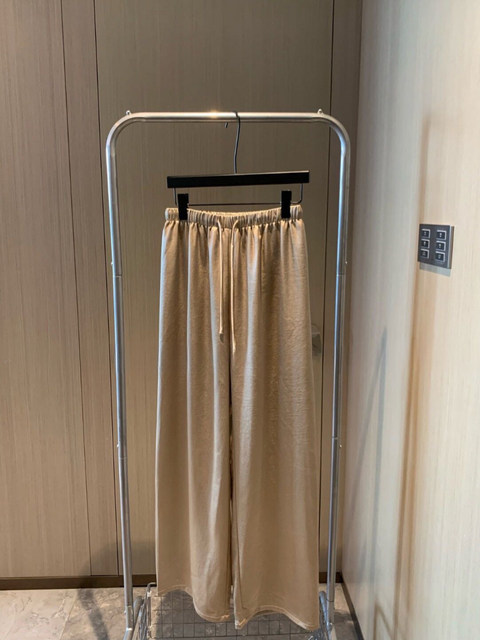 Popw LAOSHU Old Money Casual Imitation Acetate Summer Lazy Drawstring Elastic Waist Wide Leg Slimming Long Pants