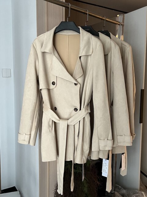 French-Style Suede Waist-Cinching Jacket for Women, New Korean-Style Casual Versatile Khaki Trench Coat for Petite Figures