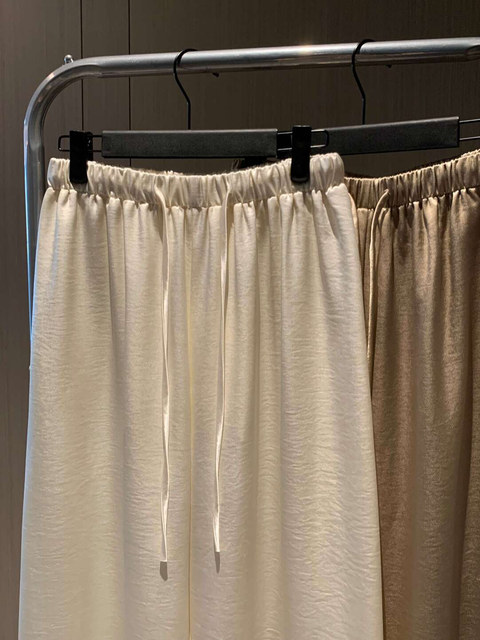 Popw LAOSHU Old Money Casual Imitation Acetate Summer Lazy Drawstring Elastic Waist Wide Leg Slimming Long Pants