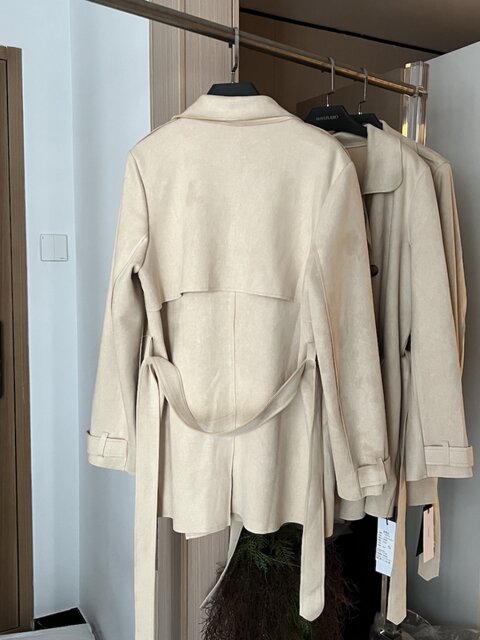 French-Style Suede Waist-Cinching Jacket for Women, New Korean-Style Casual Versatile Khaki Trench Coat for Petite Figures
