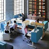 Fashion modern office furniture computer desk 4 person desk with screen partition staff card holder combination customization