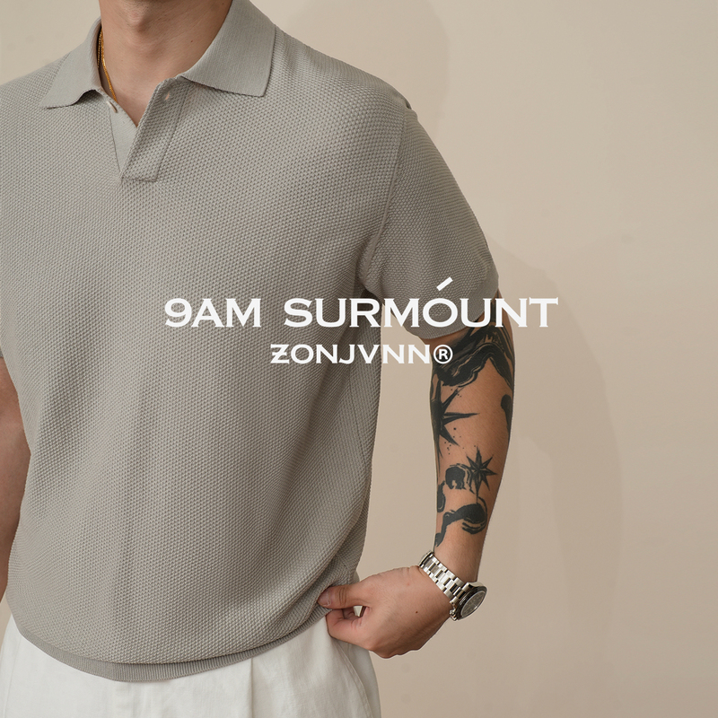 Zonjvnn Old Money Style Seagull Collar Reversible Needlepoint Lyocell Cotton Short-Sleeve Polo Shirt with Small Cuffs, Wrinkle-Resistant, Flat-Knit Collar