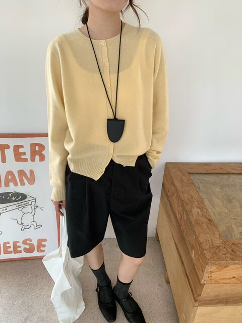 All-Wool Seamless 6629 Early Spring New Korean Style Round Neck Single-Breasted Wool Knit Cardigan for Women, Loose Top Trendy